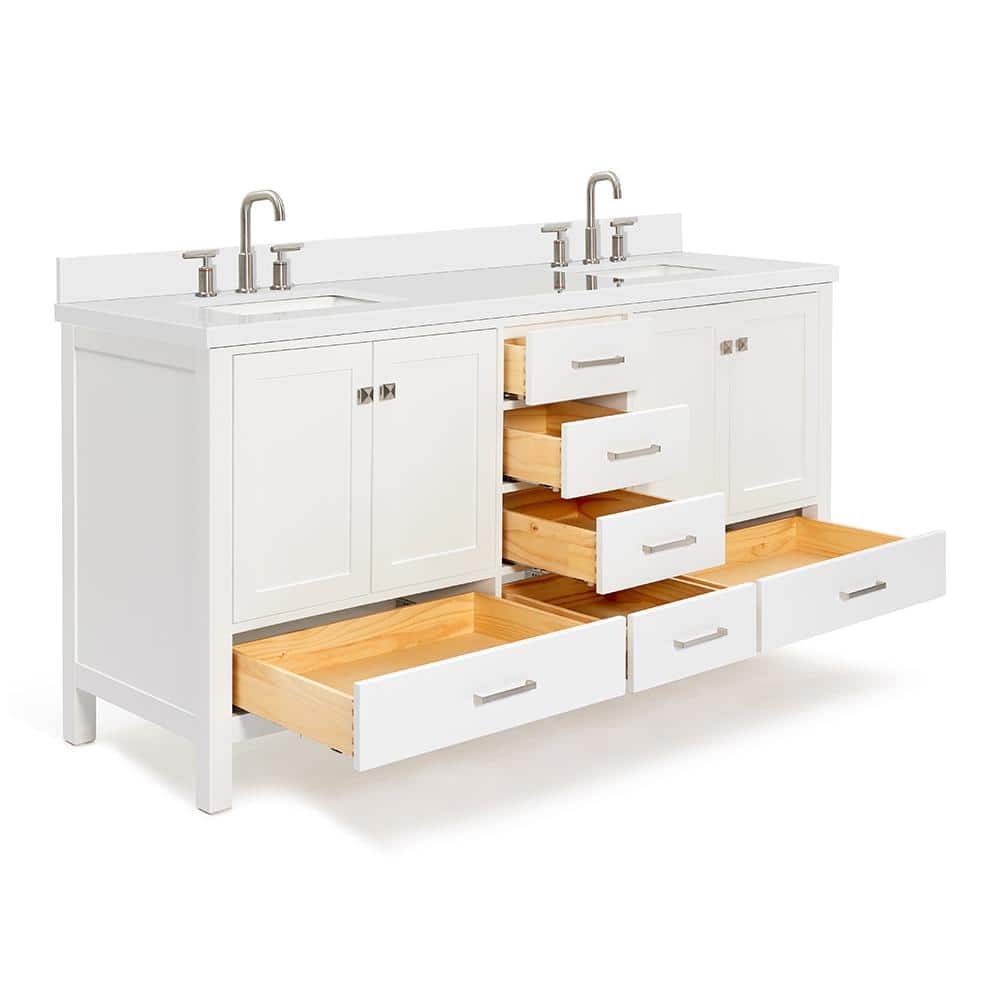 Cambridge 73" White Double Sink Vanity with Quartz Top