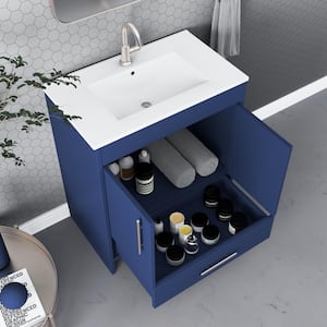 Pacific 30 in. W x 18 in. D x 34 in. H Bathroom Vanity in Navy with White Ceramic Vanity Top with White Basin