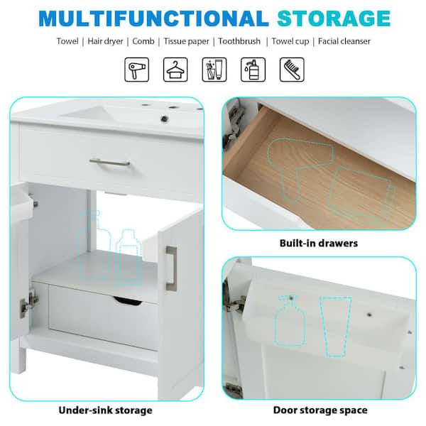 Polibi 30 in. W Single Sink Freestanding Bath Vanity in White with