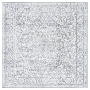 Brentwood Light Gray/Ivory 7 ft. x 7 ft. Square Distressed Border Medallion Area Rug