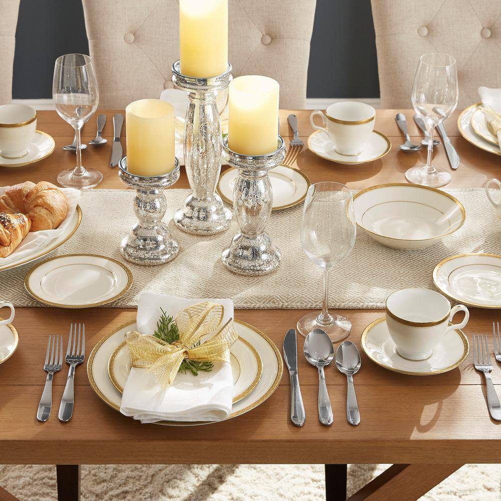 Charlotta Gold Trim White Porcelain 5-Piece Place Setting