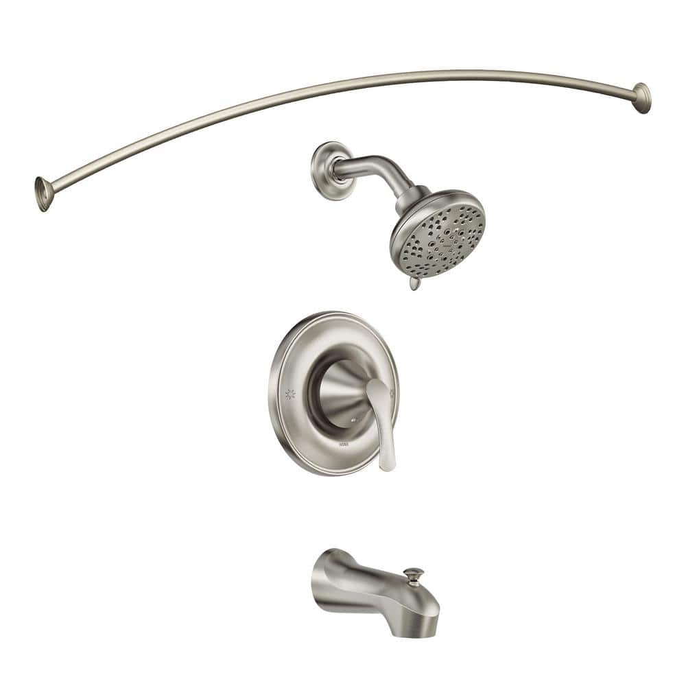 Darcy Single-Handle 5-Spray Tub and Shower Faucet with Curved Shower Rod in Spot Resist Brushed Nickel (Valve Included) -  MOEN, 82550SRN-TSRDS