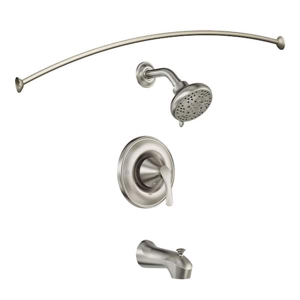 MOEN Darcy Single-Handle 5-Spray Tub and Shower Faucet with Curved Shower Rod in Spot Resist Brushed Nickel (Valve Included)