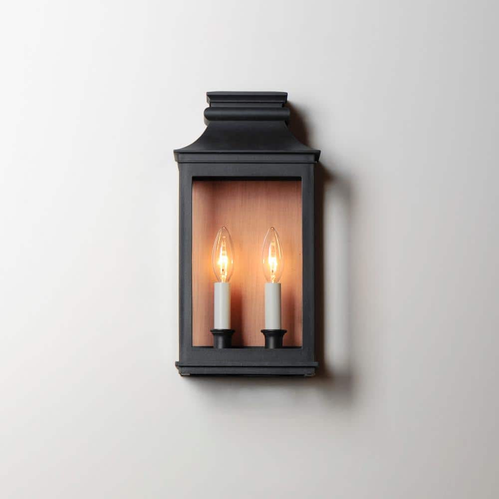Antique Copper and Black 15" Outdoor Wall Sconce with Clear Glass