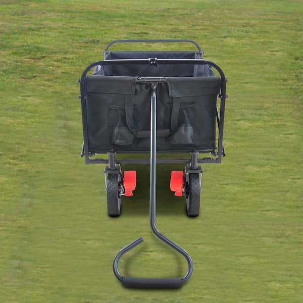 3.63 cu. ft. 360-Degree Rotate 600D Fabric Steel Frame Utility Garden Cart Outdoor Folding Beach Wagon w/Breaks in Black