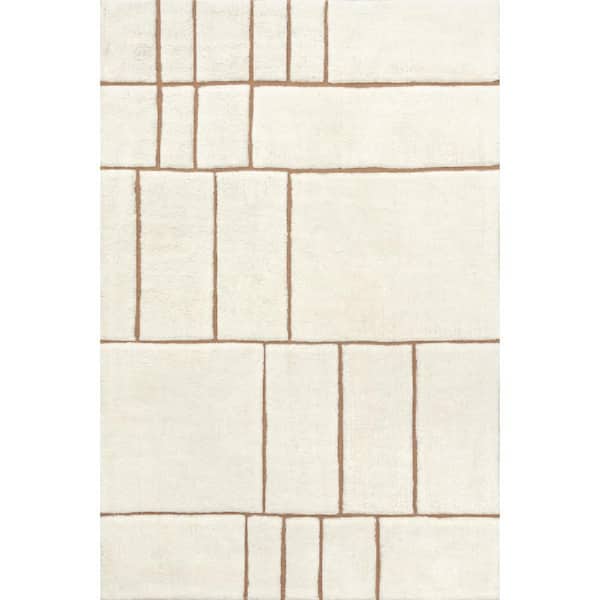 Brega Geometric New Zealand Wool 9 ft. x 12 ft. Cream Indoor Area Rug