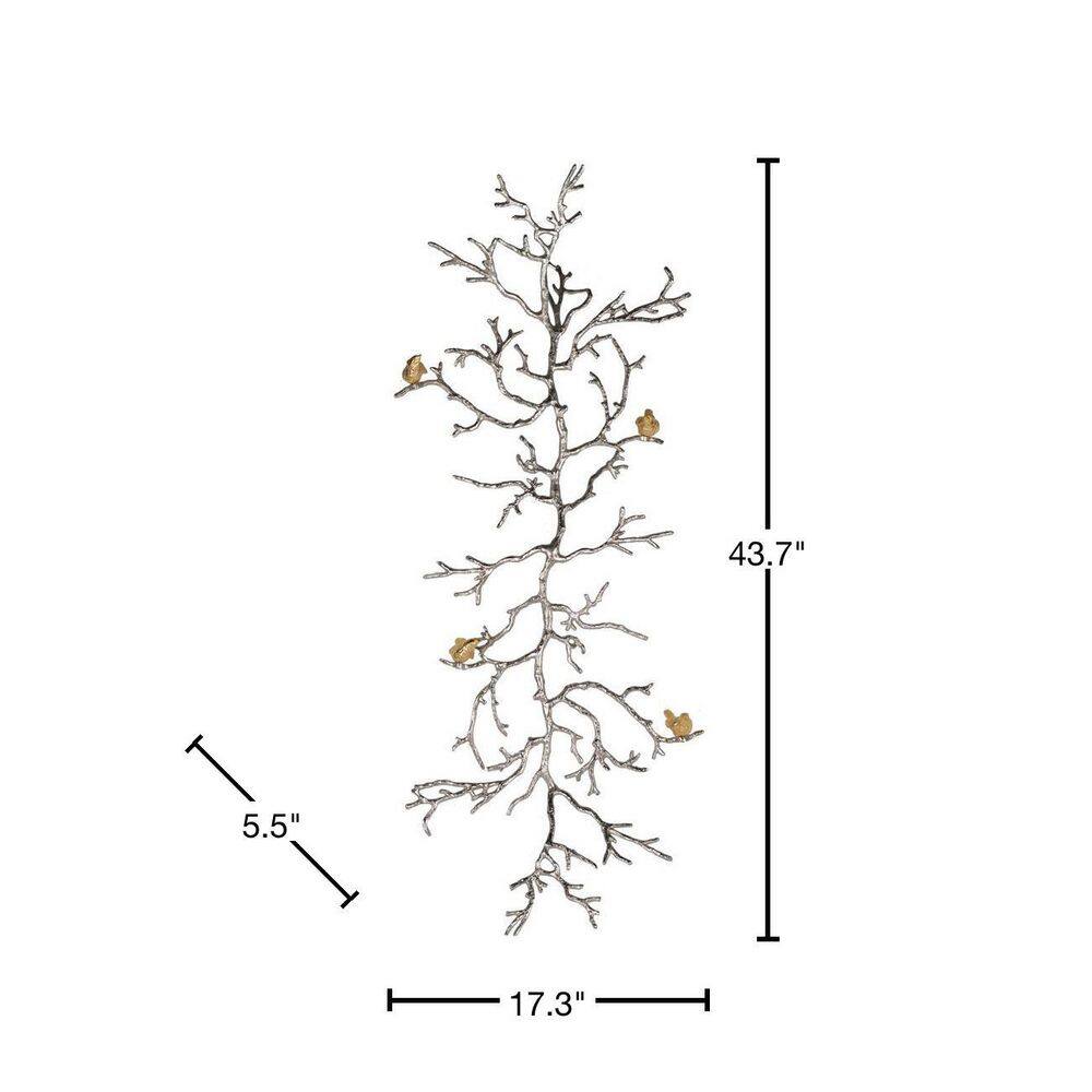 Silver Branch Wall Sculpture with Gold Birds