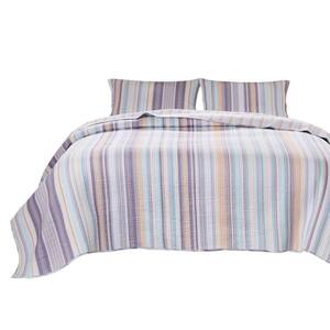 Ysa 3-Piece Multi-Color Pastel Striped Soft Cotton Queen Quilt Set