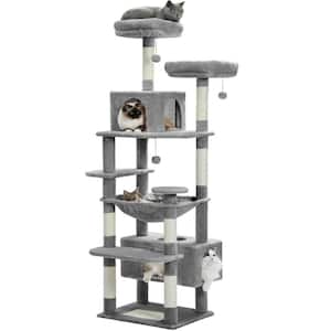 72 in. Large Gray Cat Tower Condo with Scratching Posts and Pads, 2 Padded Perch, Dual Condo and Basket for Indoor Cats