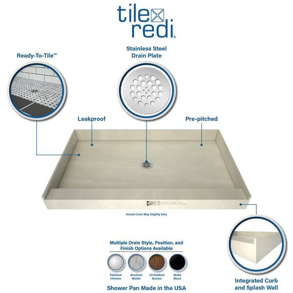 Tile Redi Redi Base 30 In X 54 In Single Threshold Shower Base With Right Drain And Polished Chrome Drain Plate 3054r Pvc The Home Depot