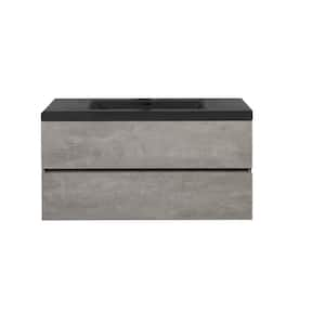 41.93 in. W x 19.69 in. D x 22.44 in. H Single Sink Wall Mounted Bath Vanity in Grey with Black Solid Surface Top