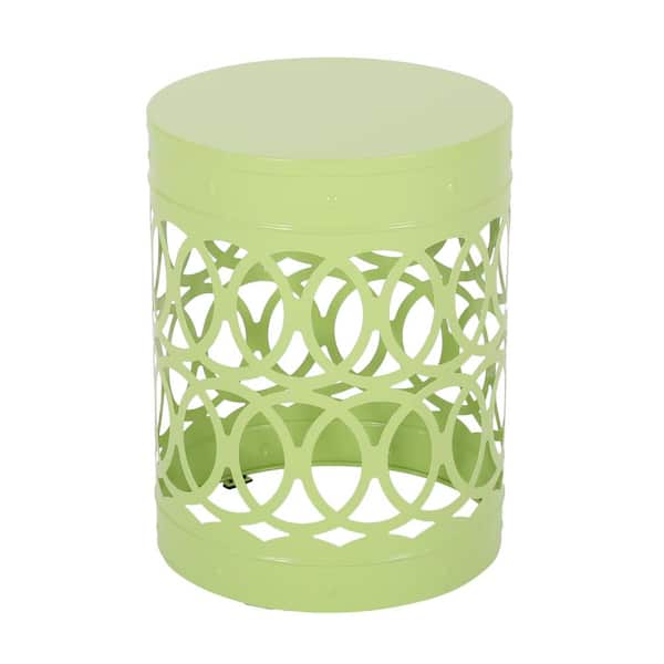 Sudzendf 13 in. Green Cylindrical Iron Outdoor Side Table