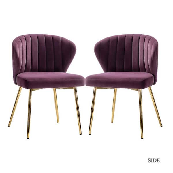 JAYDEN CREATION Milia Golden Legs Purple Tufted Dining Side Chair (Set of 2)