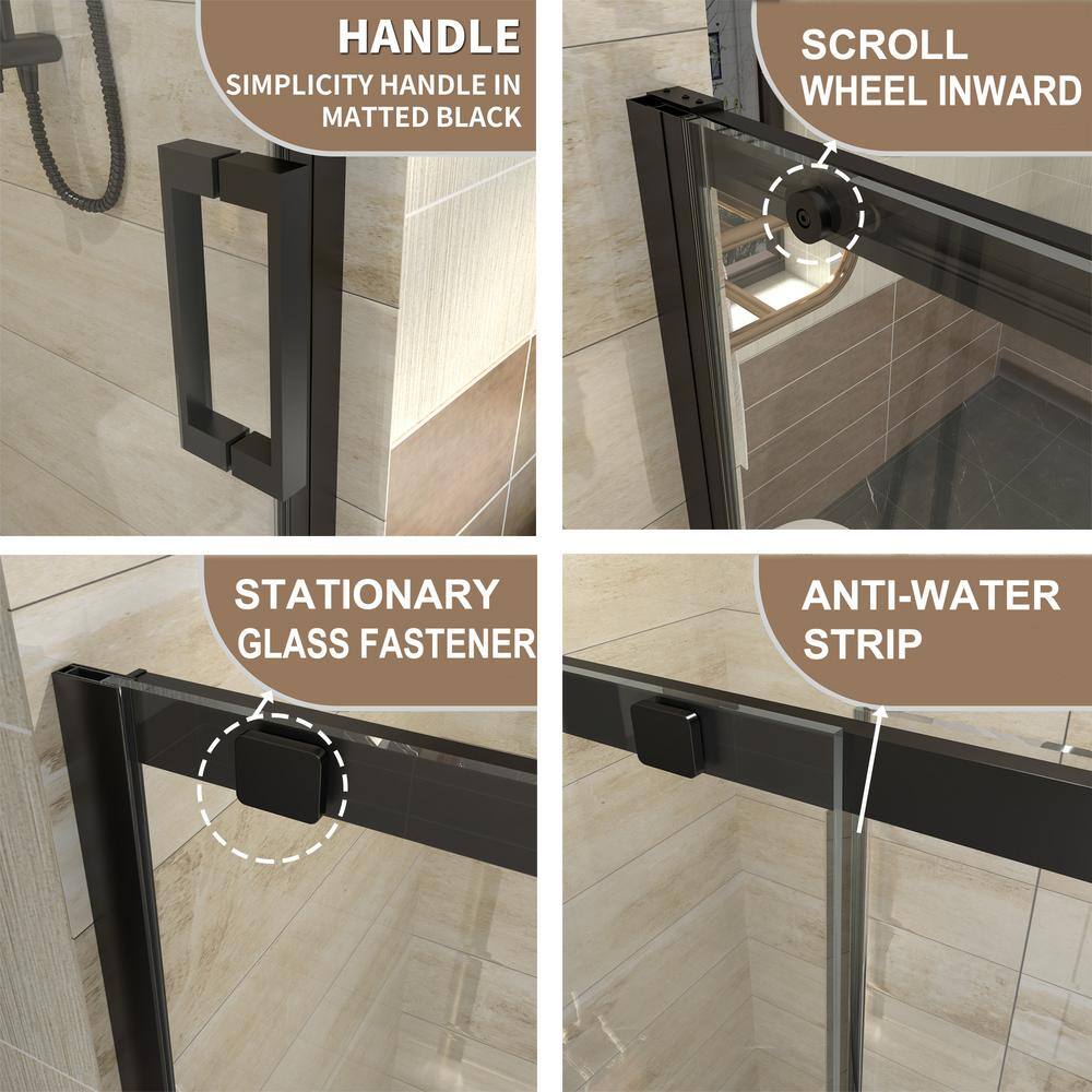 60 in. Matte Black Frameless Sliding Glass Shower Door