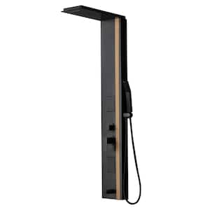 2-Jet Rainfall Shower Panel System with Rainfall Waterfall Shower Head and Shower Wand in Black Bamboo