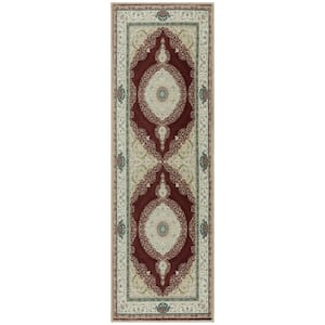 Non Shedding Washable Wrinkle-free Cotton Flatweave Medallion 2x5 Indoor Living Room Runner Rug 20 in.x59 in.,Bordeaux