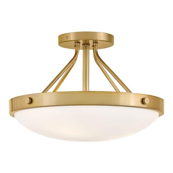 Gus 14.5 in. 3 Light Gold Semi-Flush Mount with Shade