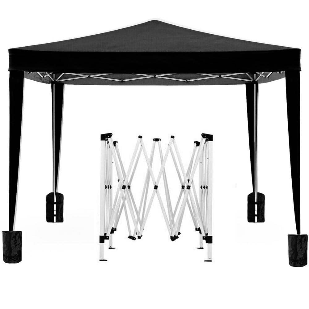 10 ft. x 10 ft. Black Folding Canopy with 4 Removable Sidewalls Outdoor Eve