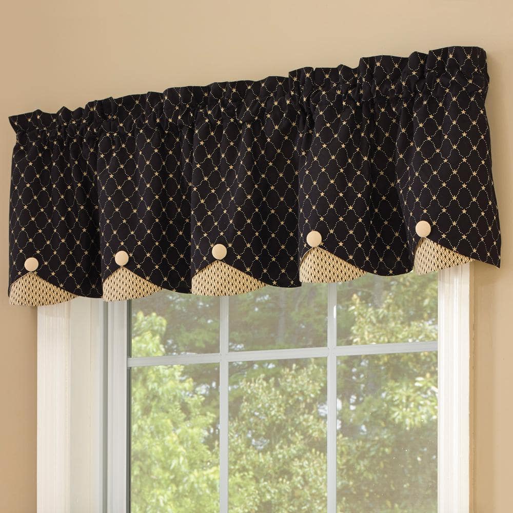 Black and Beige Scalloped Rod Pocket Valance