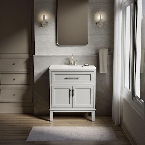 Chesil 30in. Single Sink Freestanding Atmos Grey Bath Vanity with Bianco Bella Quartz Top Assembled