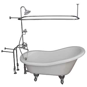 5 ft. Acrylic Ball and Claw Feet Slipper Tub in White with Polished Chrome Accessories