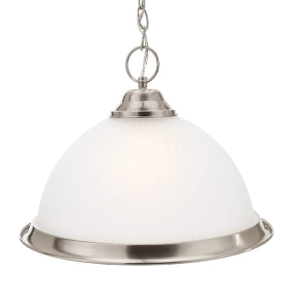 Commercial Electric Halophane 1-Light Brushed Nickel Pendant with Frosted Ribbed Glass Shade