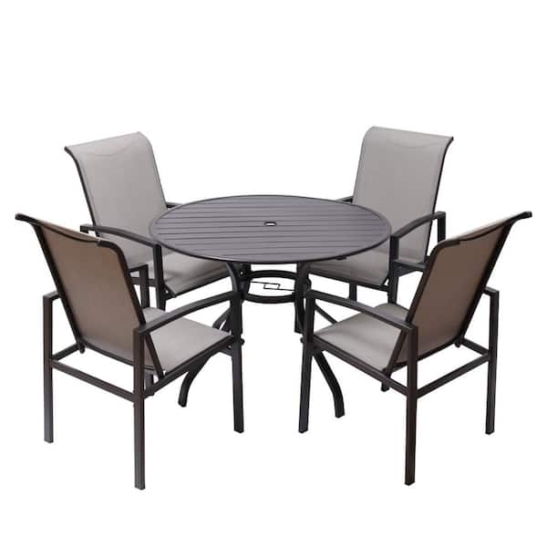 Cisvio 5 Pieces Outdoor Dining Set Patio Furniture 38 In Round Table With 1 Ft Umbrella Hole Fit Right Chairs Pc Gray - Porch Furniture Table And Chairs