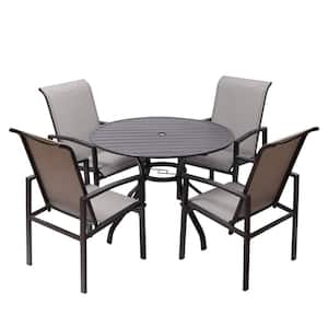 5-Pieces Outdoor Dining Set Steel Patio Furniture 38 in. Round Patio Table with 1 ft. 5 in. Umbrella Hole
