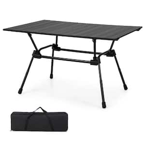 Folding Black Heavy-Duty Aluminum Camping Table with Carrying Bag