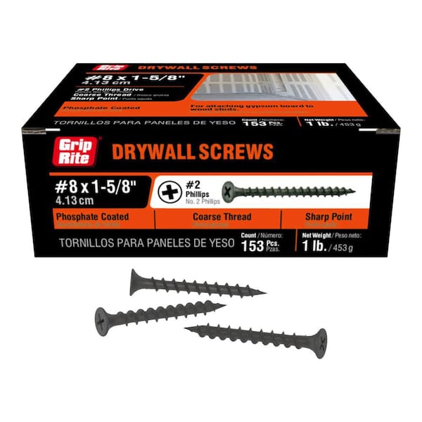 #8 x 1-5/8 in. #2 Phillips Bugle Head Coarse Thread Drywall Screws 1 lb. Box