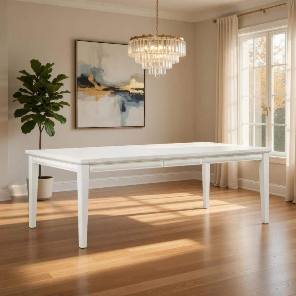 Benjara Witzy Modern White Oak Solid Poplar Wood 90 in. 4-Legs