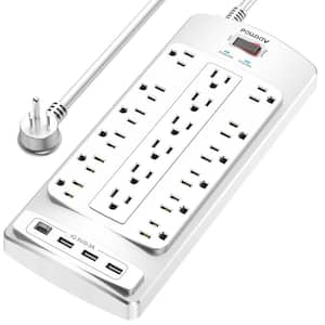 Heavy-Duty 6 ft. 18-Outlets with Extension Cord Surge Protector Power Strip with 1 USB C and 3 USB Port in White