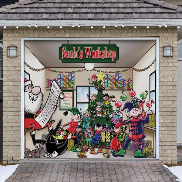 My Door Decor 7 ft. x 8 ft. Santa's Workshop Holiday Garage Door Decor Mural for Single Car Garage