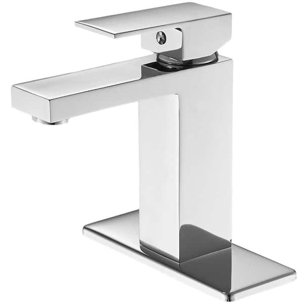 FLG Single-Handle Single-Hole Bathroom Faucet Deck Mounted Brass Sink Basin Taps with Deckplate Included in Polished Chrome