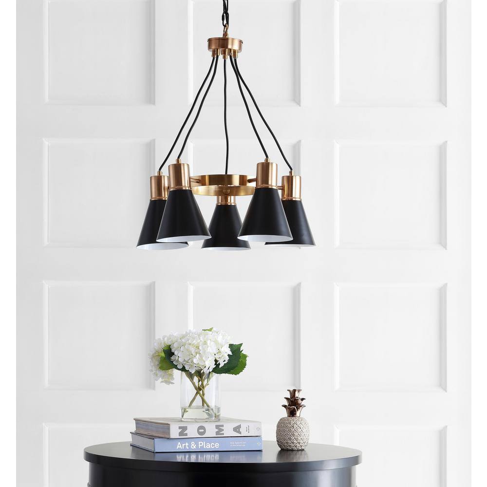 Markle 22" Matte Black & Brass Gold 5-Light LED Chandelier