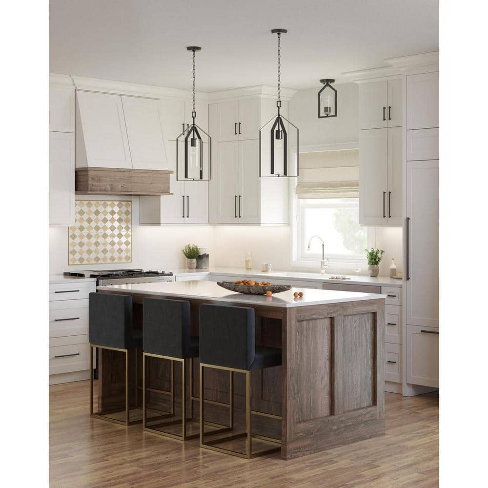 Vertex Matte Black and Clear Glass Semi-Flush Mount Light