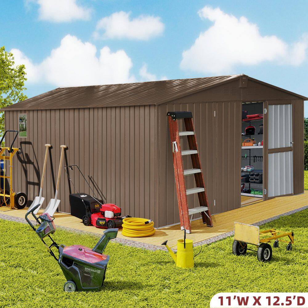 11 ft. W x 12.5 ft. D Outdoor Metal Shed Tool Storage with Galvanized Steel Frame, Windows, Brown (137.5 sq. ft.) price history on PriceWatchPro