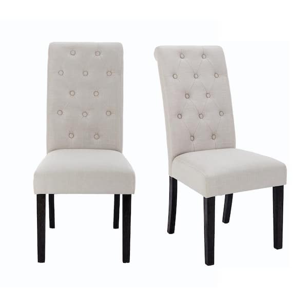 Wateday Beige Button-Tufted Fabric Upholstered Dining Side Chair (Set of 2)