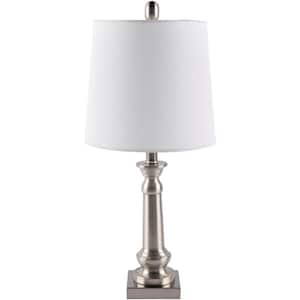 Tainai 22.5 in. Nickel Indoor Table Lamp with White Barrel Shaped Shade