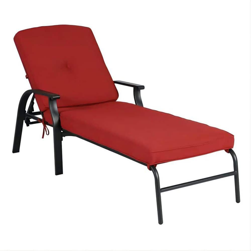 Comfort Cushion Black Steel and Metal Outdoor Recliner - with Red Cushion