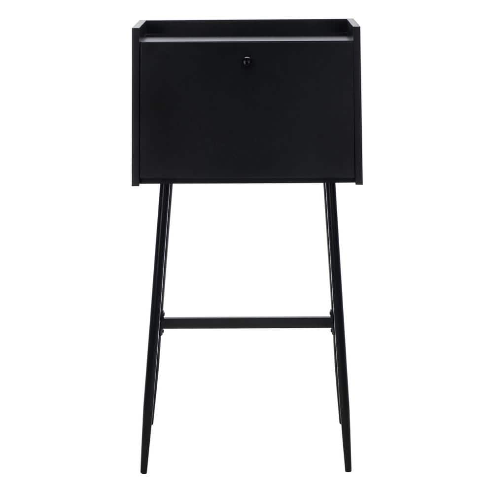 Black Wood Writing Desk with Drawer and Shelf