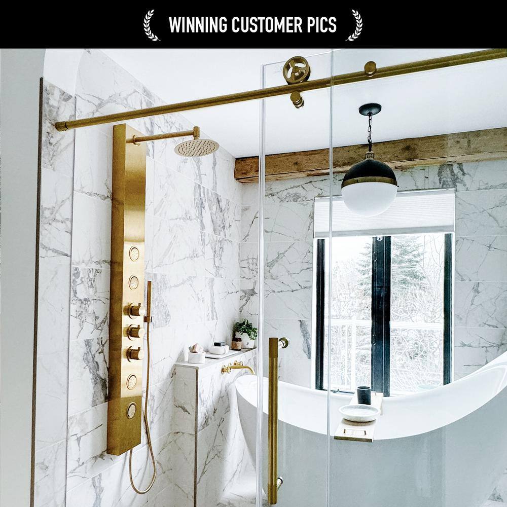 Elan Cass 44-48" Matte Gold Frameless Sliding Shower Door with Clear Glass