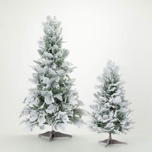 36 in. and 24 in. Artificial Snowy Cedar Accent Christmas Tree Set of 2