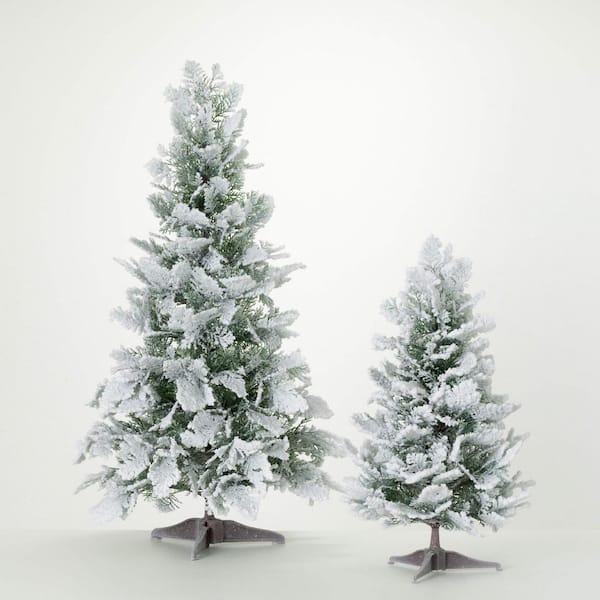 SULLIVANS 36 in. and 24 in. Artificial Snowy Cedar Accent Christmas Tree Set of 2