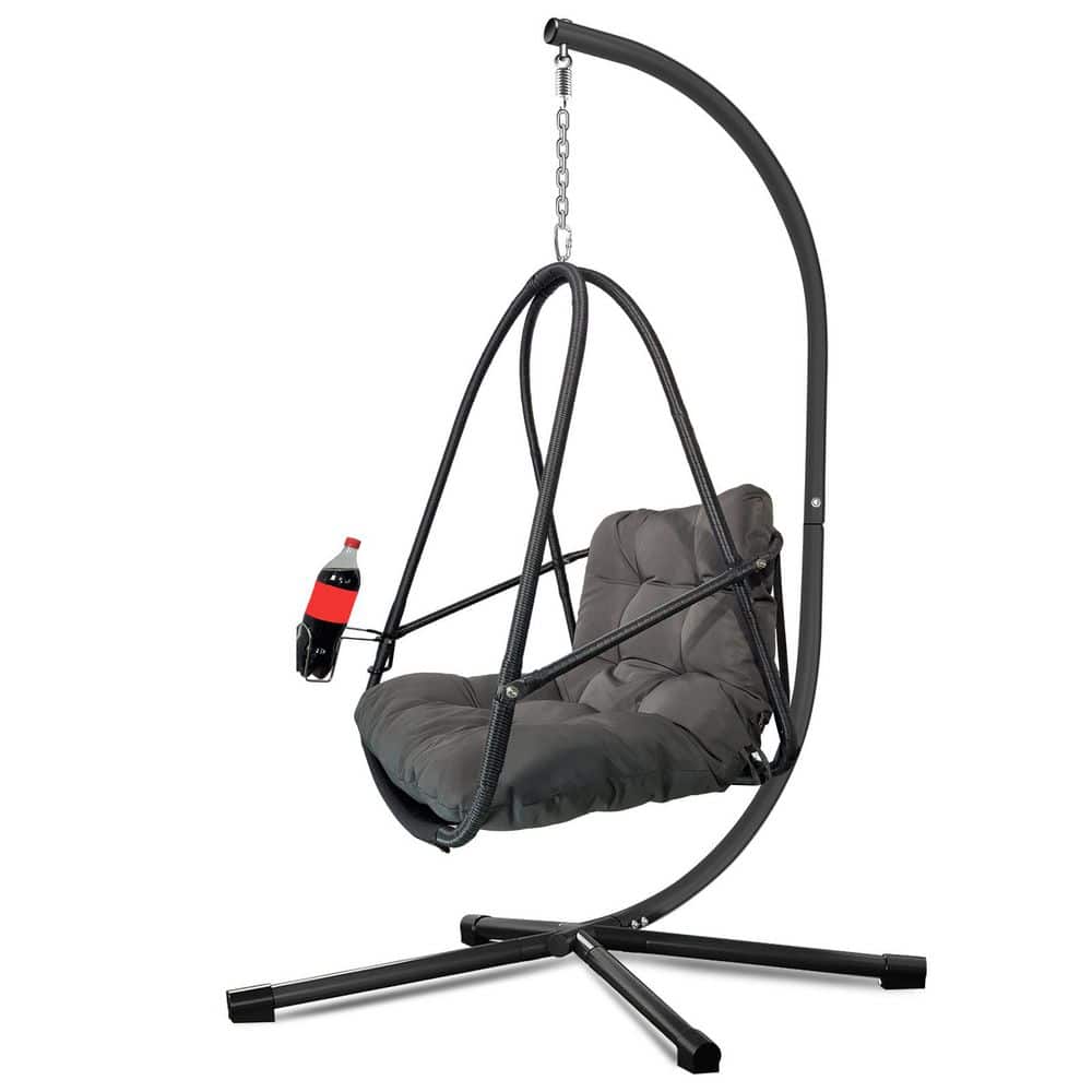 Avex 38 in. 1-Person Black Metal Patio Swing Outdoor Egg Hanging Chair with Gray Cushions price history on PriceWatchPro
