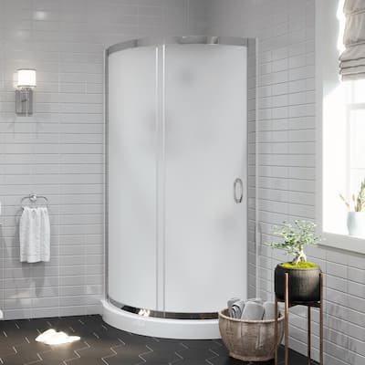 Glacier Bay Shower Stall Kit 34 in. x 76.40 in. Corner Drain Satin Nickel White GBSH133