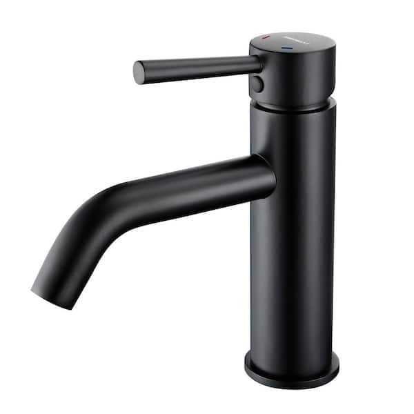 Single-Hole Level Single-Handle Deck Mount Bathroom Faucet with Round Shape in Matte Black 1Pack