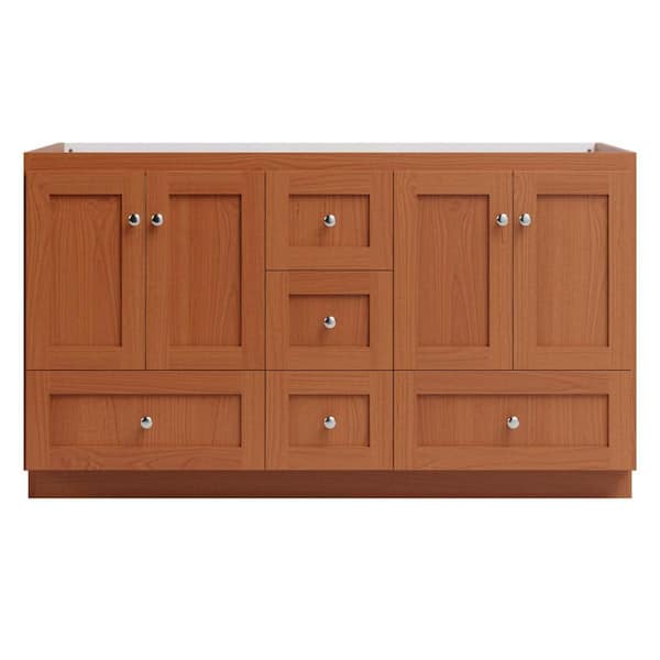 Simplicity by Strasser Shaker 60 in. W x 21 in. D x 34.5 in. H Bath Vanity Cabinet without Top in Medium Alder