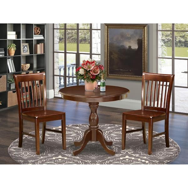 East West Furniture 3-Piece Mahogany Finish Solid Wood Top - Dining Room Set - Seats 4