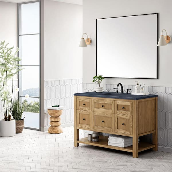 James Martin Vanities Breckenridge 48.0 in. W x 23.5 in. D x 34.2 in. H Bathroom Vanity in Light Oak with Charcoal Soapstone Quartz Top